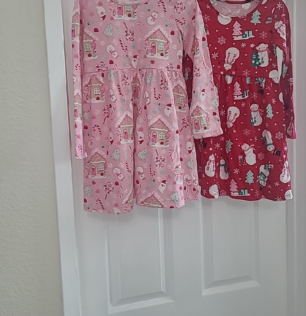 Childrens Place Girls' Pink and Red Holiday Gingerbread and Snowman Dresses, Two - Picture 2 of 9